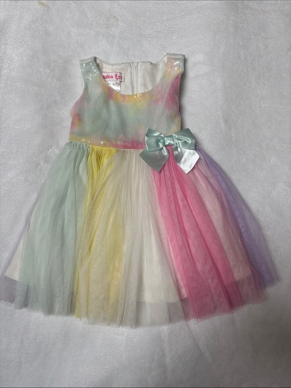 Jessica Ann Pastel Rainbow Sequin Tulle Dress in Mint, Pink, Yellow & Lavender